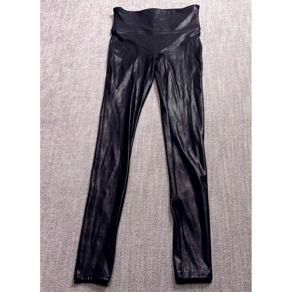 Spanx Faux Leather Leggings Womens Small Black Stretch High Waist Skinny Leg